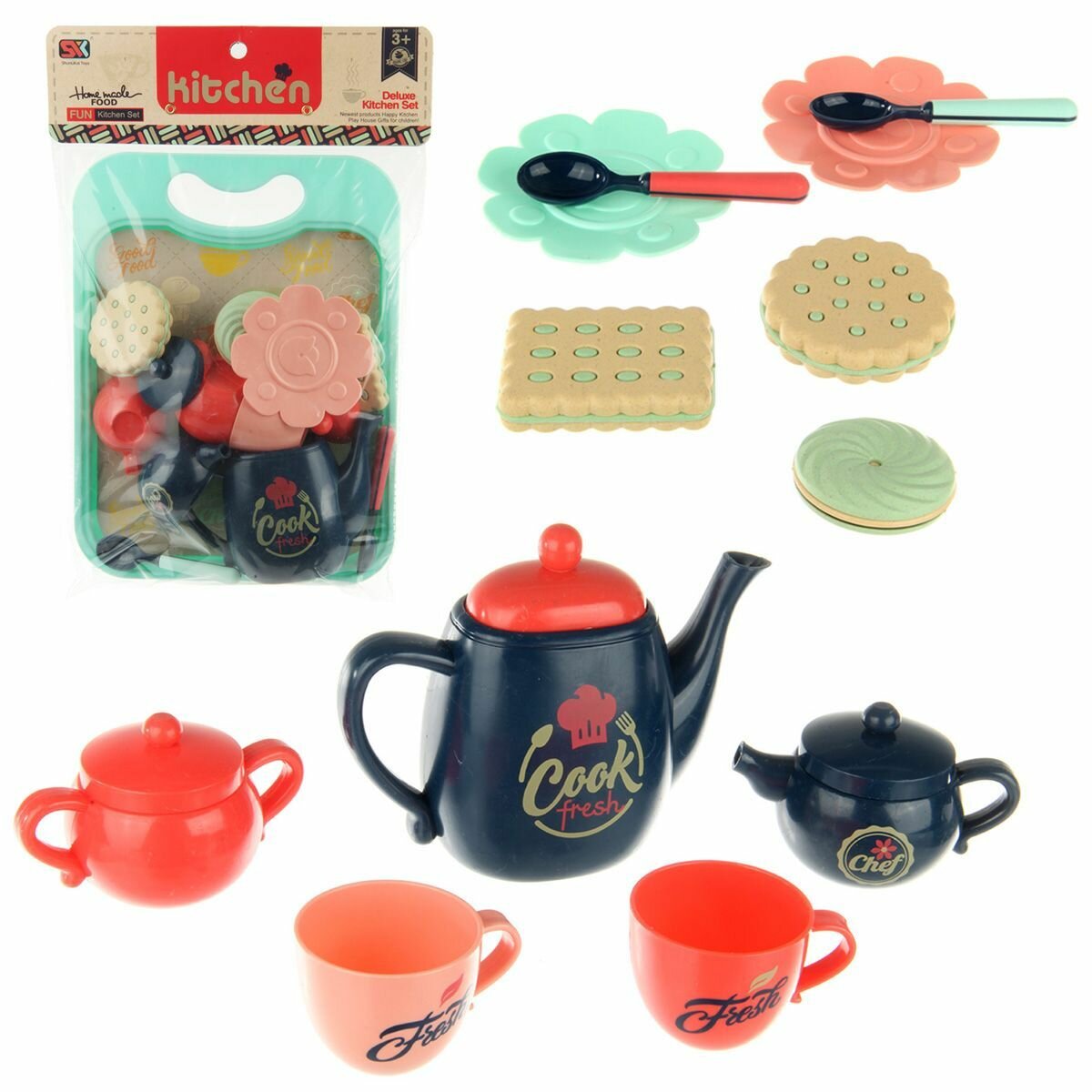 Набор посуды "Все для чаепития" с продуками, 20 предметов, Veld Co/ Кухонный детский игровой набор с продуктами / Сюжетно-ролевые игрушки для кухни