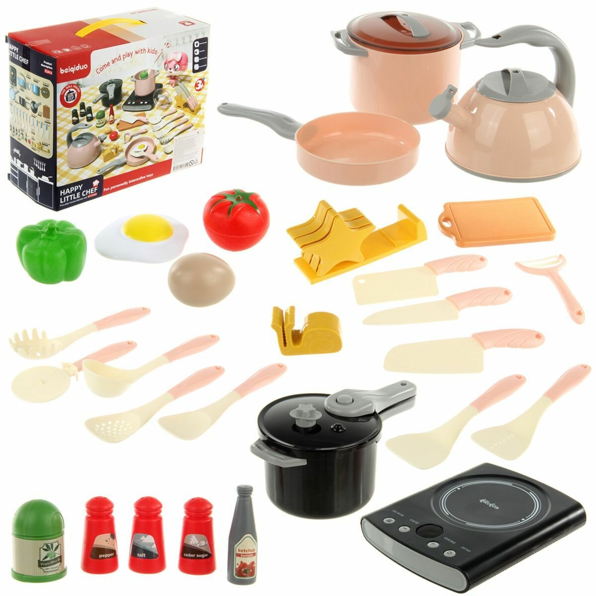 Набор игрушечной посуды, 31 предмет, Veld Co / Кухонный детский игровой набор с продуктами / Сюжетно-ролевые игрушки для кухни