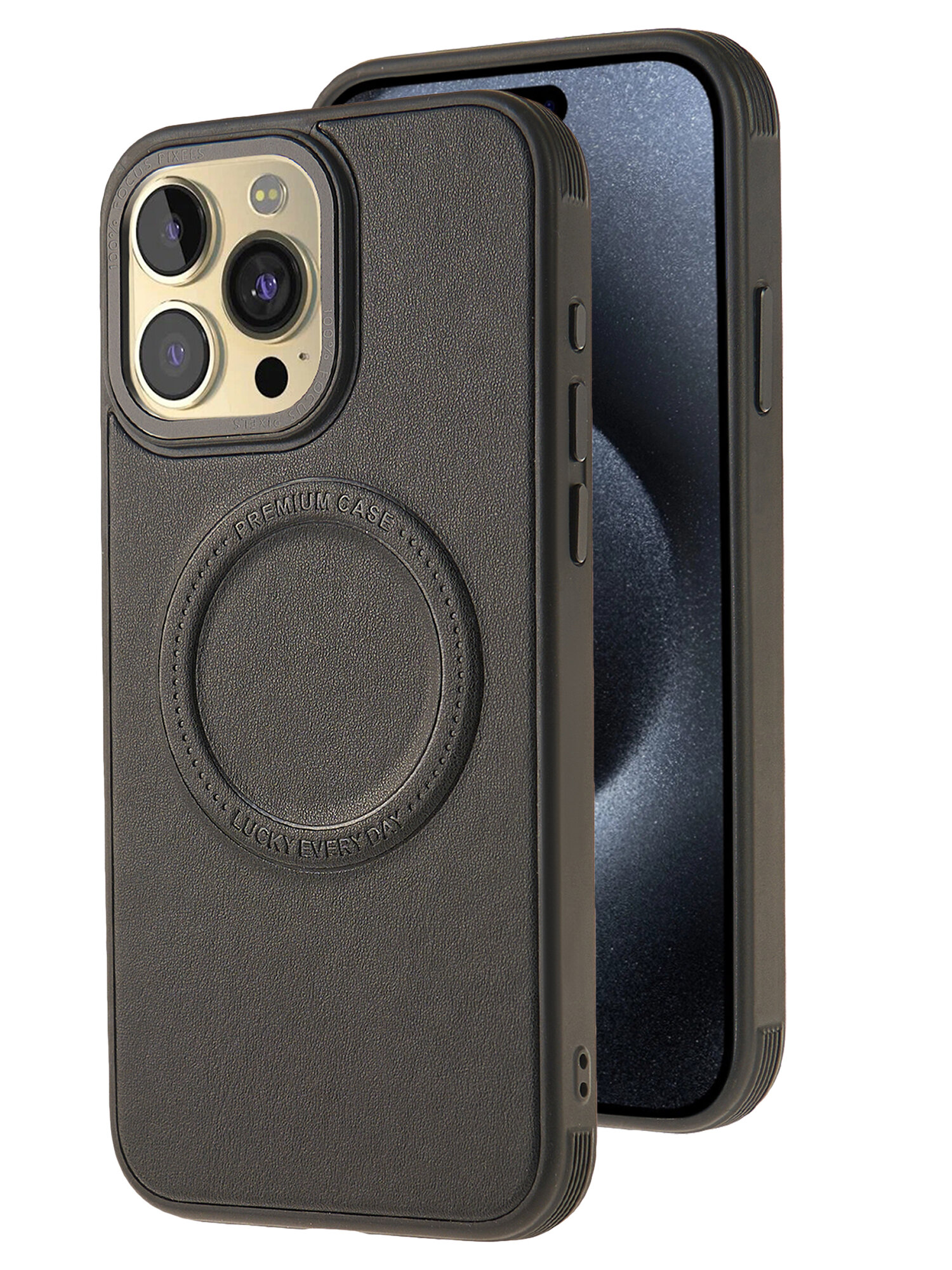 Чехол Magsafe на iPhone 14 Pro противоударный на айфон 14 про черный под кожу