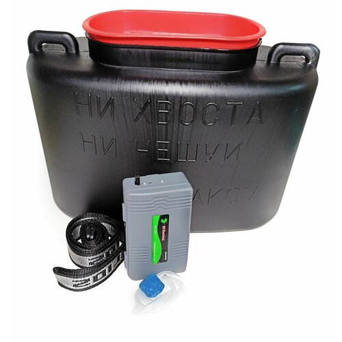 Комплект воздушный компрессор аэратор и кан пластиковый 10л для перевозки и хранения живца аквариумных рыбок Автономный аэратор с питанием от двух батареек или аккумуляторов тип size D 1400₽