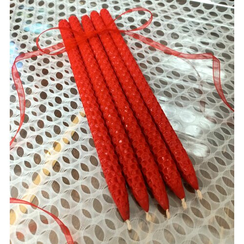 Набор красных свечей из натуральной вощины, 5 штук