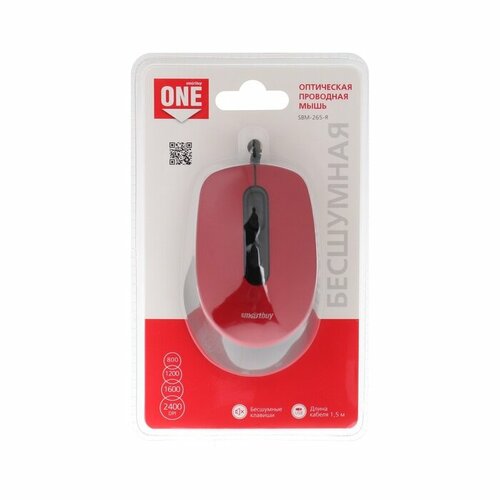 Мышь Smartbuy ONE 265-K игровая проводная оптическая беззвучная 2400 dpi USB красная комплект из 3 шт 225800₽