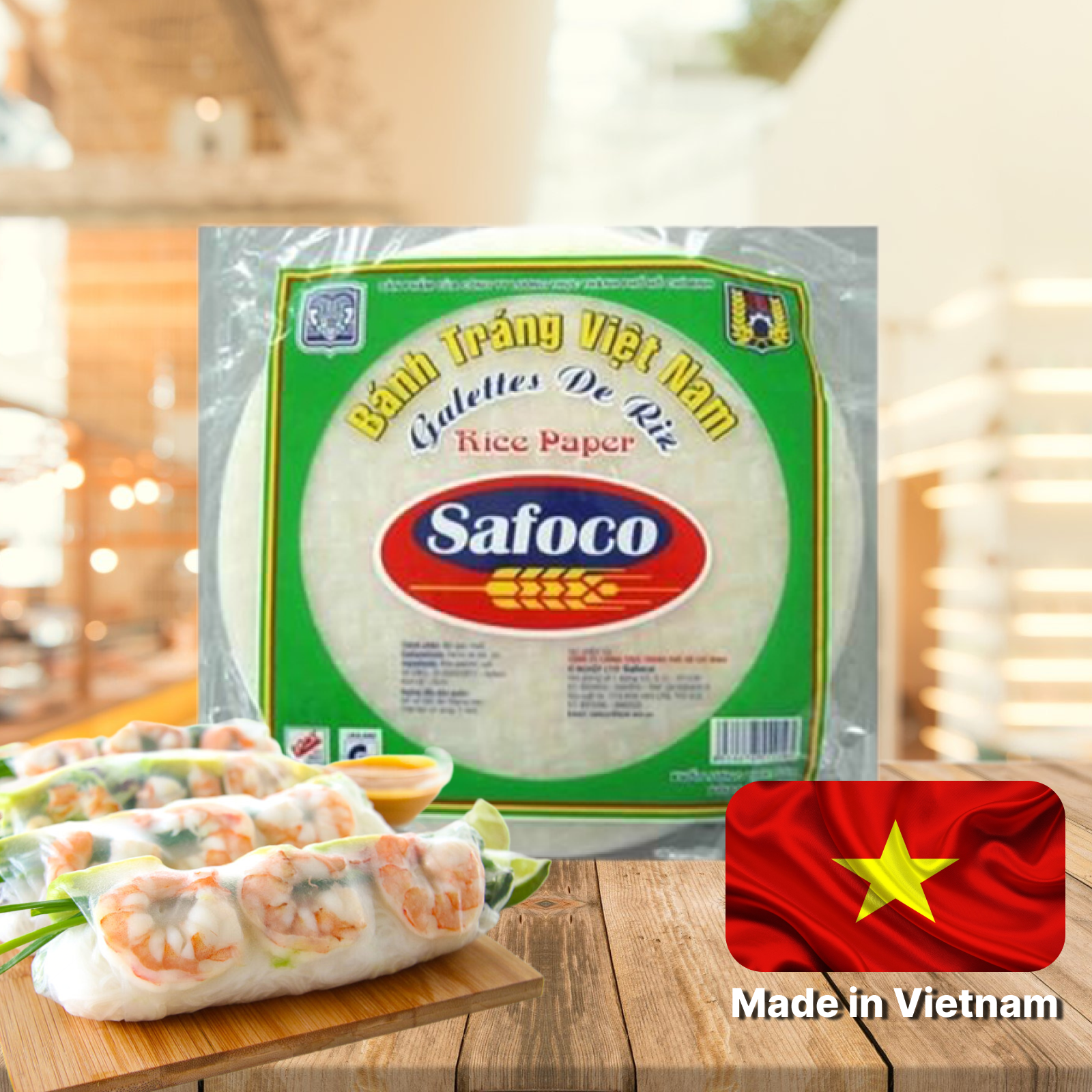 Рисовая бумага для приготовления спринг роллов Safoco (22 см, 300 г), Вьетнам