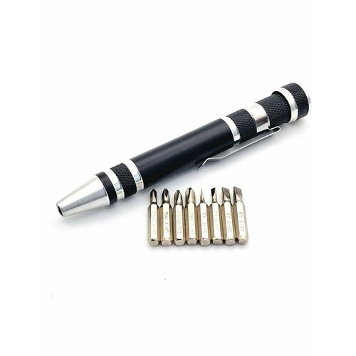 Набор многофункциональных инструментов 8 в 1 с битами Pocket Precision Mini Ручка-отвертка (черная) отвертки для ремонта часов крестовые набор 5шт