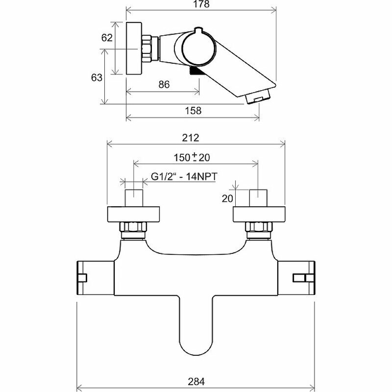 Termo TE 022.00/150 X070047 Смеситель для ванны/душа (1/2", 2 рычага, картридж, термостат) Ravak - фото №17