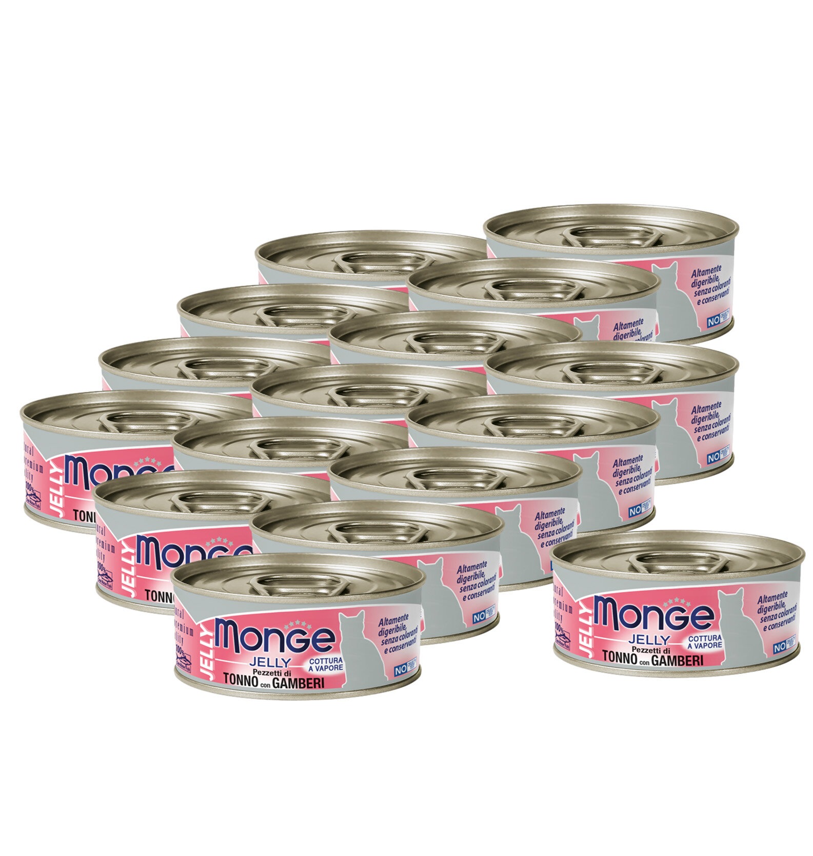Влажный корм Monge jelly Adult cat для взрослых кошек с желтоперым тунцом и креветками, консервы 80 г х 16 шт.