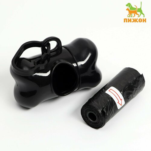 Контейнер-косточка с мешками для уборки рулон 15 пакетов 29х21 см чёрный 350₽