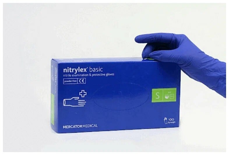 Перчатки одноразовые Nitrylex нитриловые S синие, 50 пар 100 шт, медицинские гигиенические защитные, 100% нитрил, нестерильные, неопудренные, MERCATOR