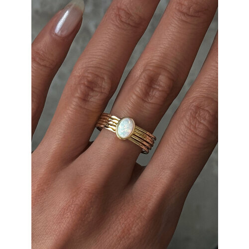 фото Кольцо miestilo кольцо серебро 925 на палец позолоченное опал ювелирное, серебро, 925 проба, размер 18