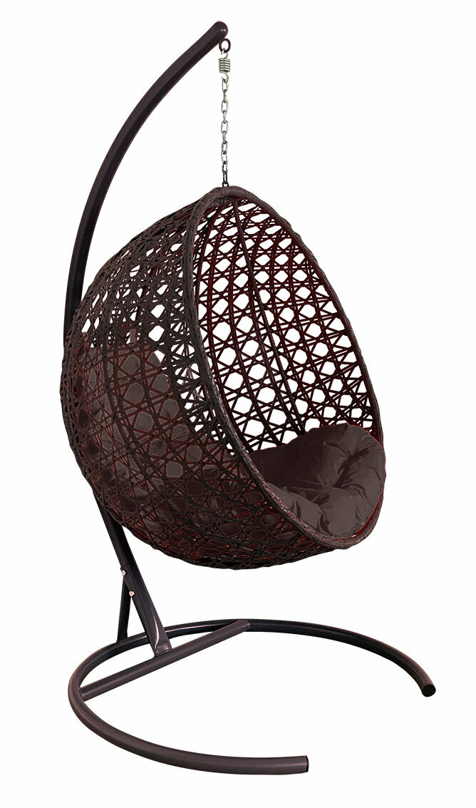Подвесное кресло M-group круг люкс с ротангом коричневое коричневая подушка