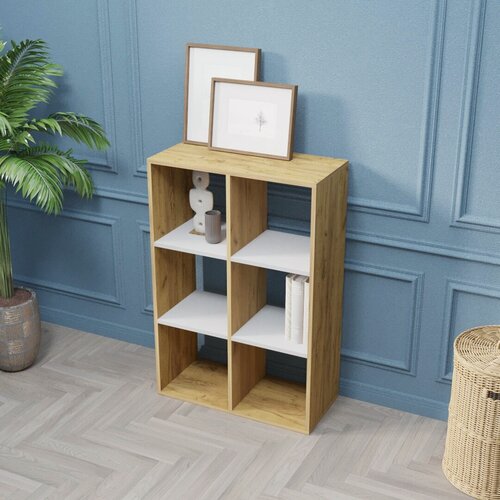 Изображение товара Стеллаж Velardy кубикус, 69x32x102см, белый+дуб крафт золотой