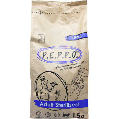 Пеппо 74513 Adult Sterilised Lamb сух. для стерилизованных кошек и кастрированных котов Ягненок 1,5кг
