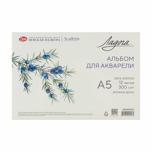 Альбом для рисования Невская палитра Ладога, А5, 100% хлопок, крупное зерно, 12 листов