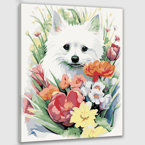 Картина по номерам 50х40 Собака в цветах