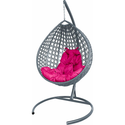 Подвесное кресло M-group капля люкс с ротангом серое розовая подушка