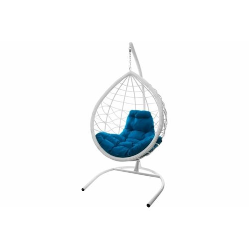 Подвесное кресло M-group капля лори, с ротангом белое голубая подушка