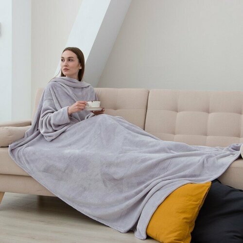 Подарки Плед с рукавами серого цвета в пакете 200 х 150 см 3061₽