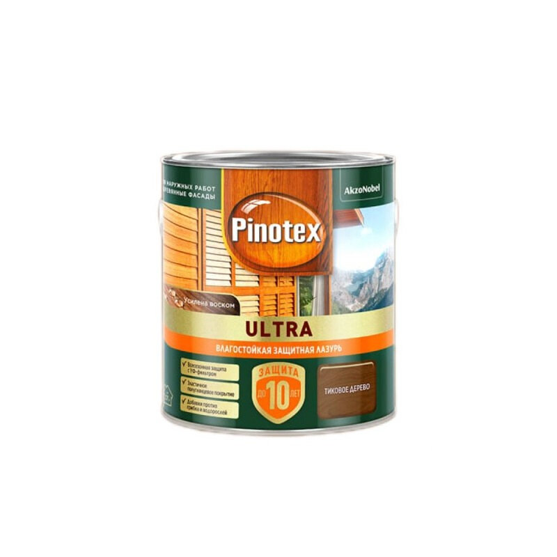 фото Лазурь защитная влагостойкая для древесины PINOTEX ULTRA тиковое дерево 2,5 л