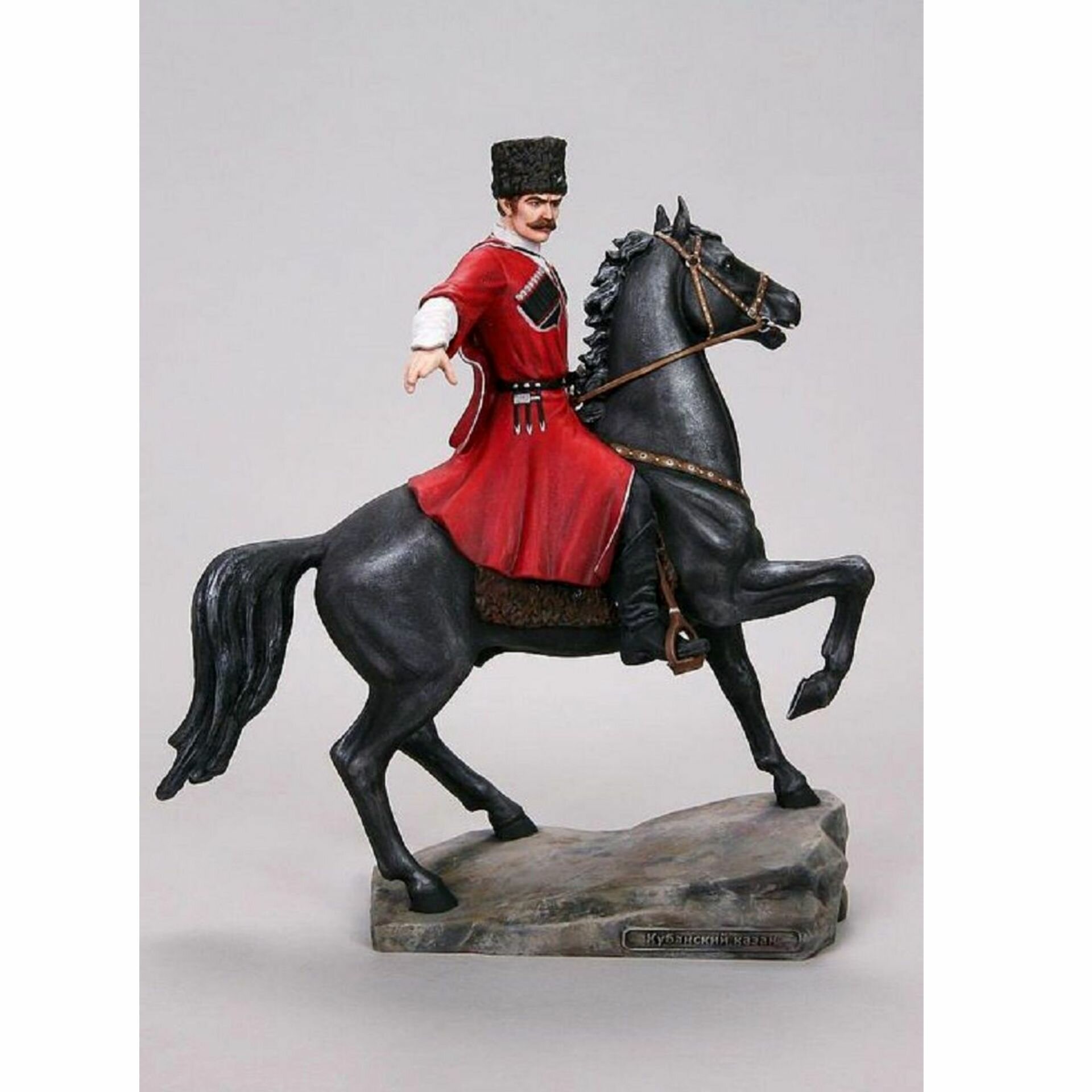Статуэтка Кубанский казак, высота 25 см, литьевой мрамор, цвет черный, красный, (ручная роспись) — фото 1