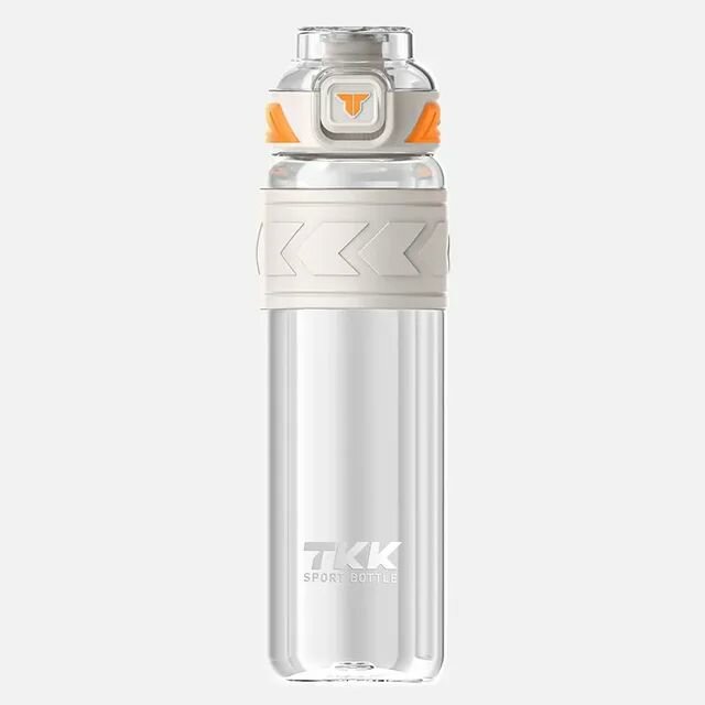 Спортивная фитнес бутылка фляга для воды TKK Premium из тритана с трубочкой, 1000 мл, прозрачная