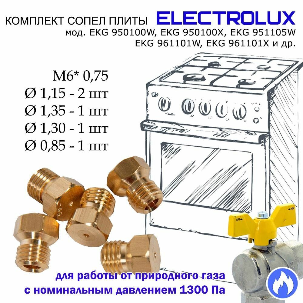 Комплект жиклеров, форсунок газовой плиты "Electrolux" под природный газ