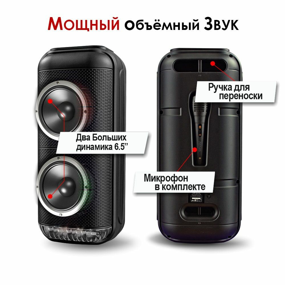 Портативная беспроводная блютуз колонка / Акустическая Караоке система MIDI Ginzzu GM-235 — фото 1
