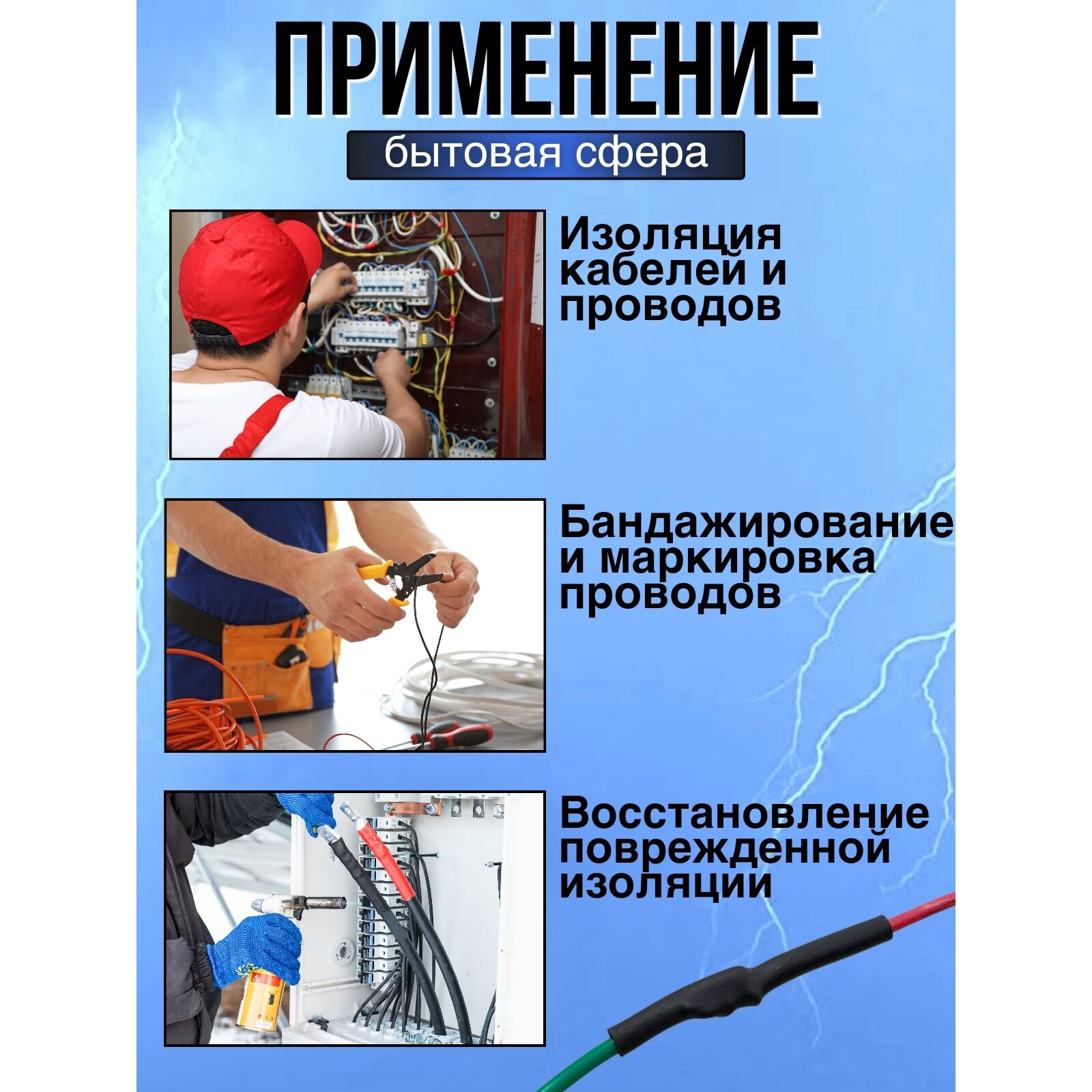 Термоусадка для проводов, черная 12/4 мм, термоусадочная трубка с клеевым слоем ТТК(3:1) для электрики и для рыбалки