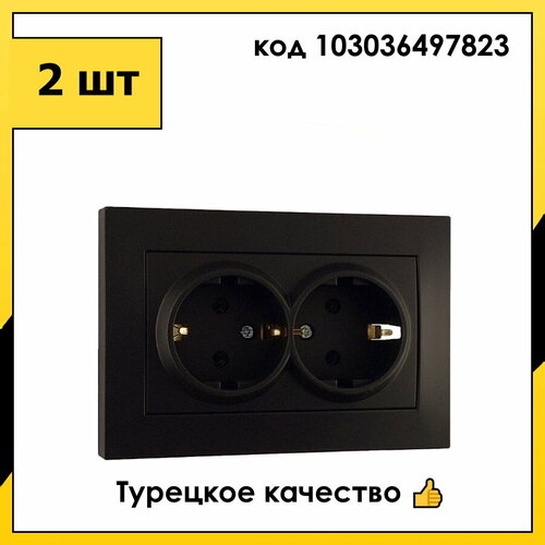 2 шт Розетка Встраиваемая Двойная С заземлением Черный матовый IP20 16А 250В VEGA EL-BI арт 510-014830-907 1133₽