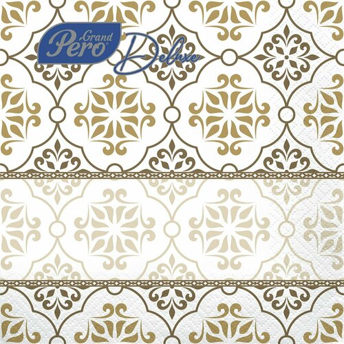 Салфетки бумажные сервировочные GrandPero Deluxe Дамасск, трехслойные, 20 шт