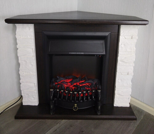 Изображение товара Угловой электрокамин Мальта с очагом Fobos, Венге/камень белый