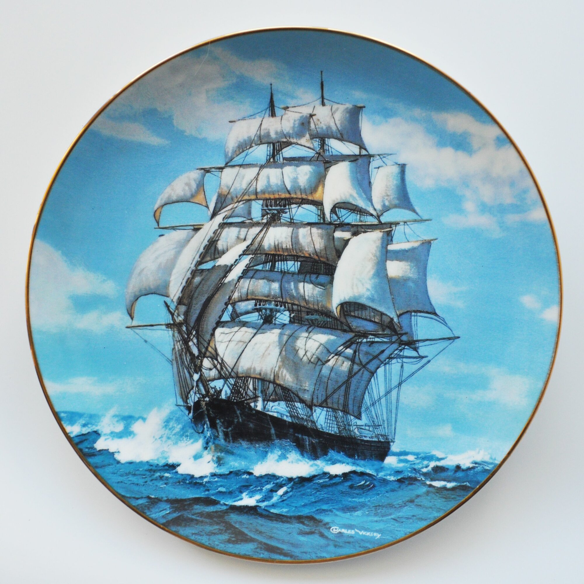 Декоративная тарелка "Сумерки под парусами". Фарфор, деколь, золочение. George, США, 1989 год.