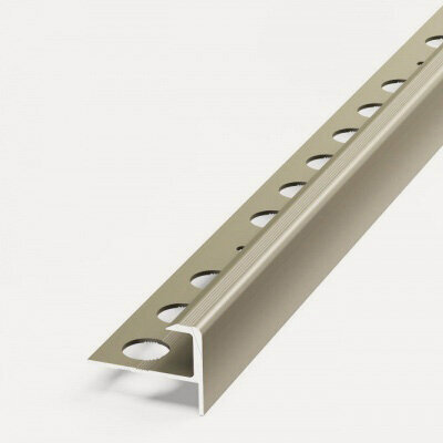 Изображение товара Профиль F-образный алюминиевый для плитки 10 мм Лука ПУ13, длина 2,7 м, анодированный шампань 042л