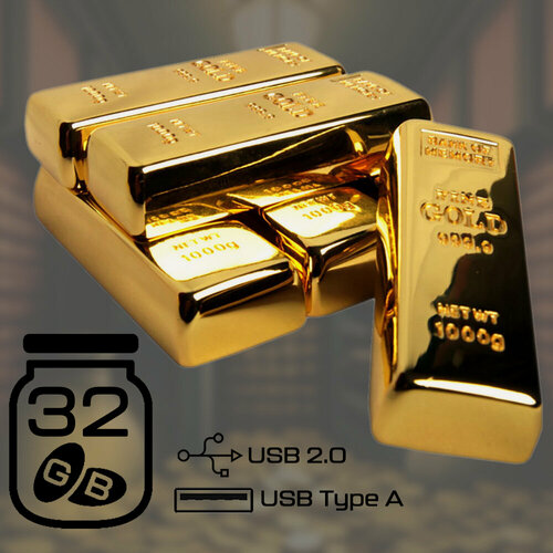Изображение товара Металлическая флешка в виде слитка золота (32 Гб / GB USB 2.0 Золотой/Gold Gold_bar Flash drive Модель 299 Gold)