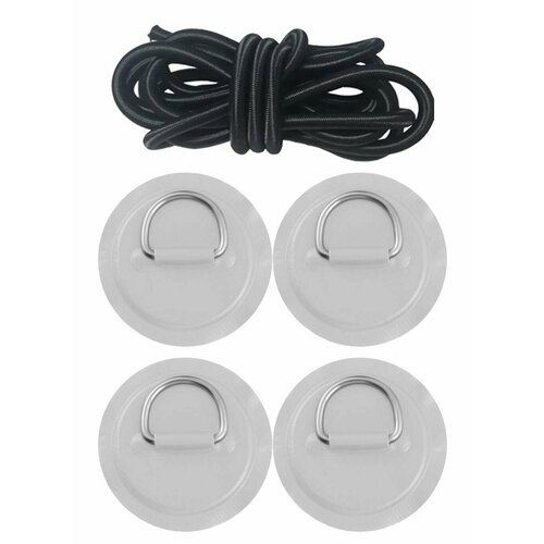 4 шт + багажная веревка Патч Рым для SUP доски с металлическим кольцом серый