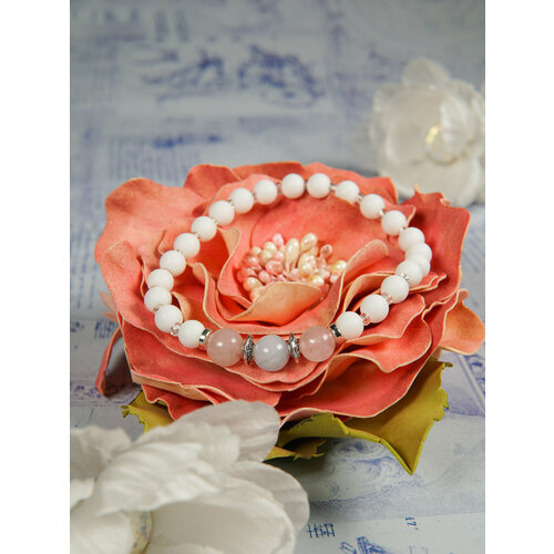 Браслет-нить, агат, кварц розовый, металл, аквамарин, 1 шт., размер 17 см, диаметр 6 см, голубой, пыльная роза