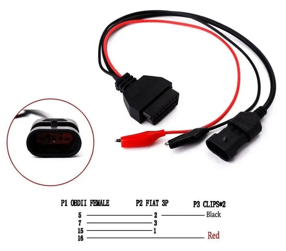 Кабель адаптер автомобильный диагностический 3pin-OBD2 16pin Fiat, Alfa Romeo