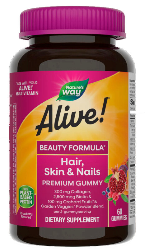 Nature's Way Alive! Hair, Skin & Nails Premium (добавка для волос, кожи и ногтей) 60 жевательных таблеток