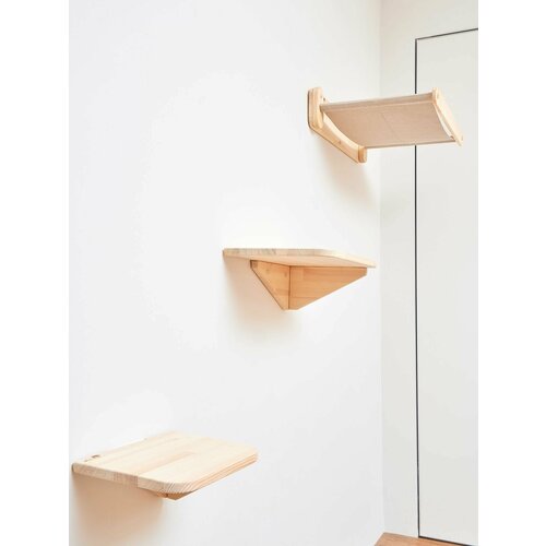 Игровой комплекс для кошек: гамак настенный бежевый, полка большая, полка малая