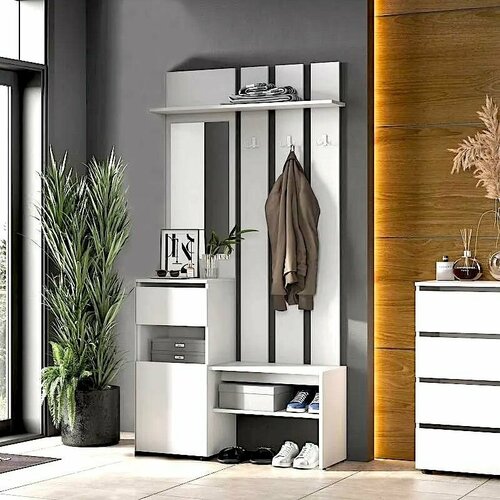 Прихожая белая с зеркалом и крючками, ТК 100 см