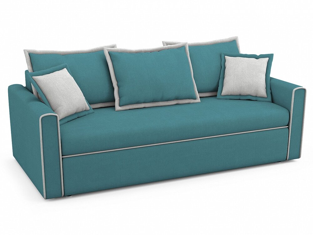 Прямой диван Моника Бирюзовый Рогожка, пантограф (тик-так), 224х110х103 см, с ящиком для белья