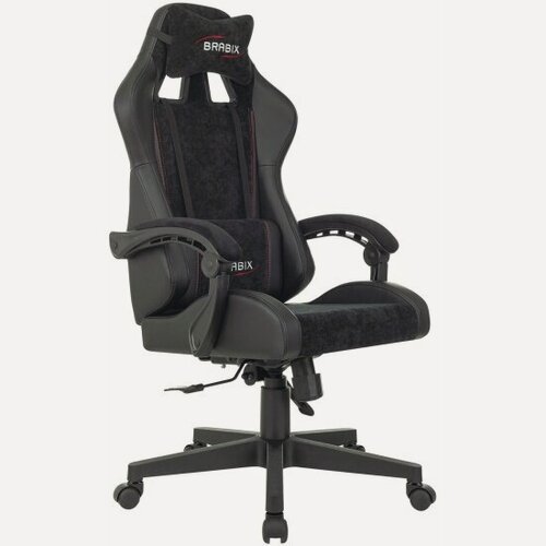 Изображение товара Кресло геймерское Brabix "Striker GM-121", синхромеханизм, 2 подушки, экокожа/велюр, черное, 532962
