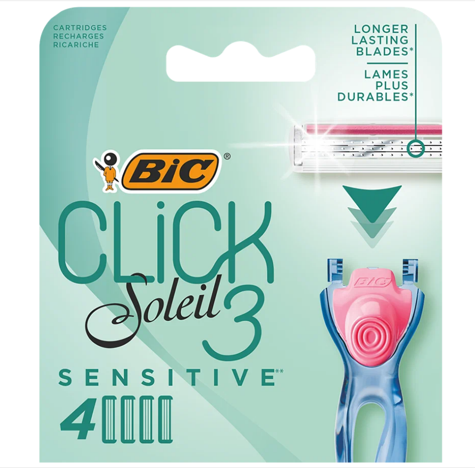 BIC сменные лезвия Click 3 Soleil Sensitive, 4 шт, с 4 сменными лезвиями в комплекте