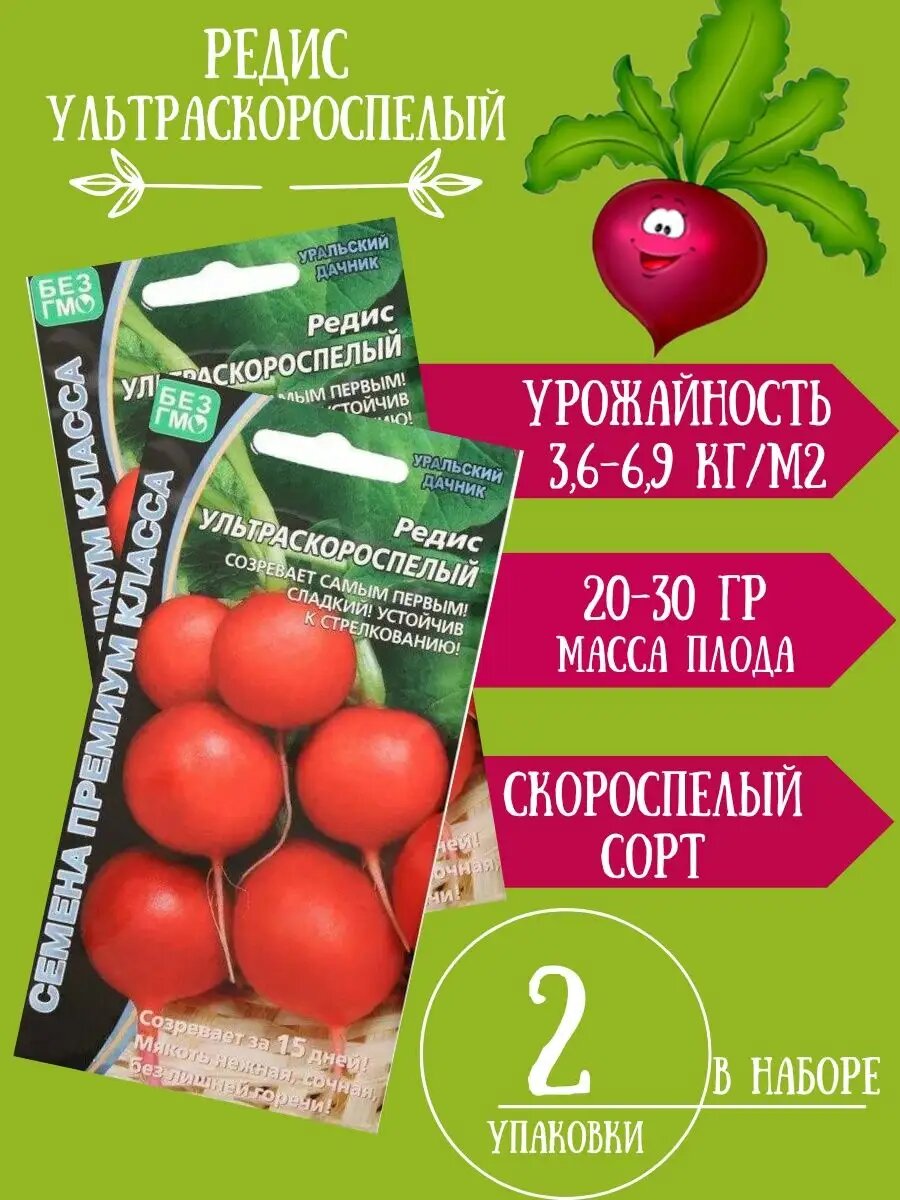 Редис Ультраскороспелый 2гр 2 упаковки