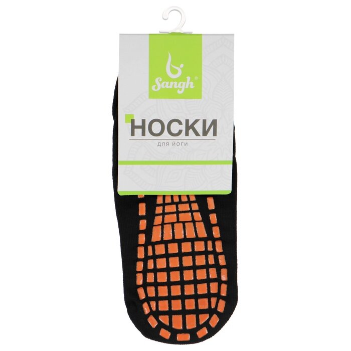 Носки для йоги Sangh 36-41 размер, противоскользящие, хлопок/эластан, черные — фото 1