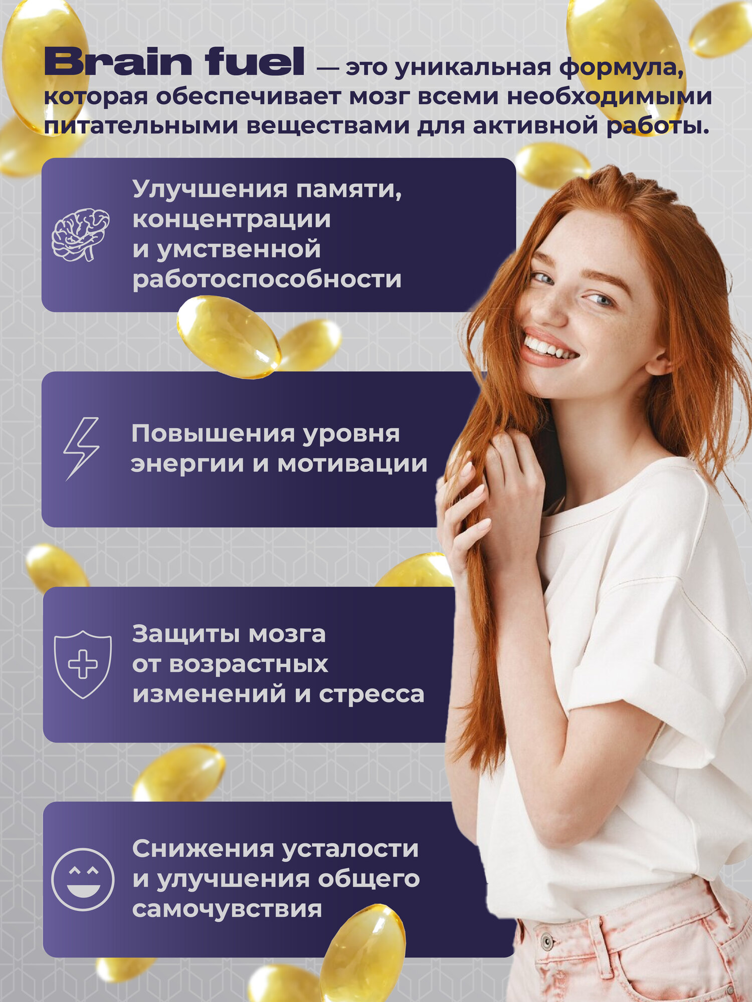 Картинки БАД для улучшения мозговой активности "Brain Fuel" от бренда "SHOWPIECE" 60 капсул