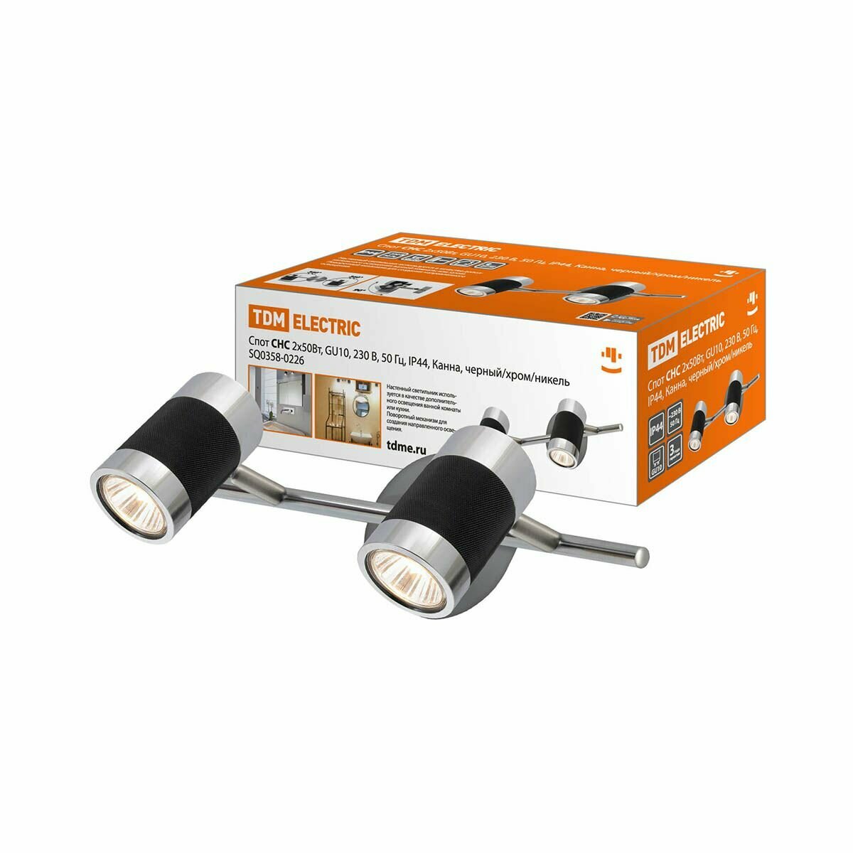 Светильник-спот Tdm Electric СНС Канна GU10 2 x 50 Вт IP44 черный/хром/никель