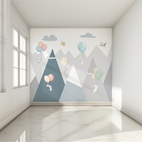 Фотообои детские Фотообойкин Зайчики голубые 300х270 5590₽