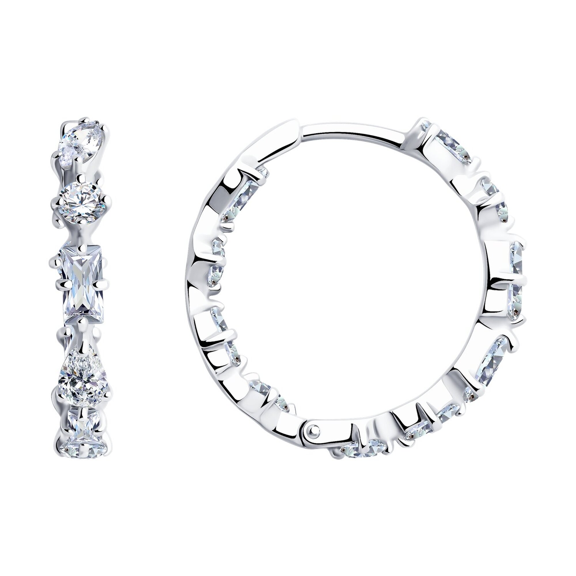 Серьги конго Diamant online, серебро, 925 проба, родирование, фианит, размер 18 мм, длина 2.3 см, , прозрачный