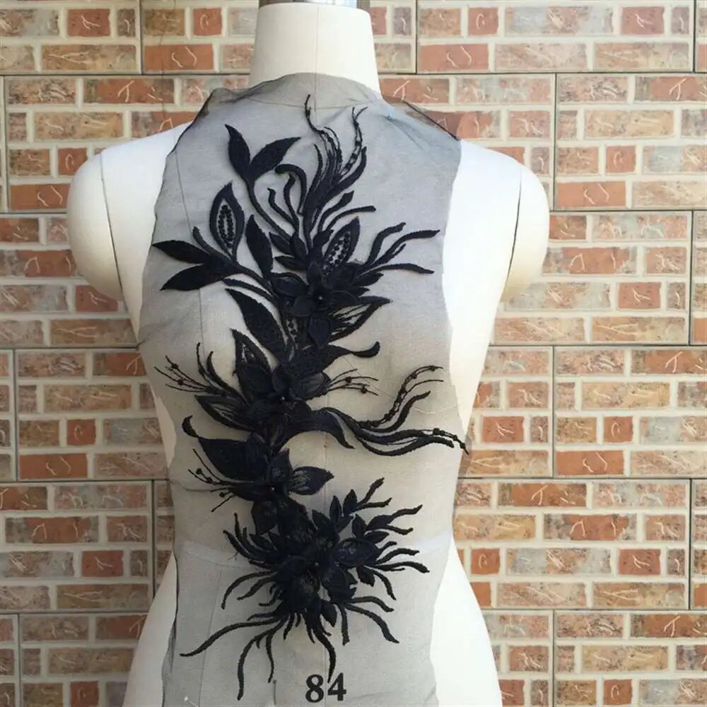 Кружевная аппликация с вышивкой 50х20 см LA 180117 black 1pcs