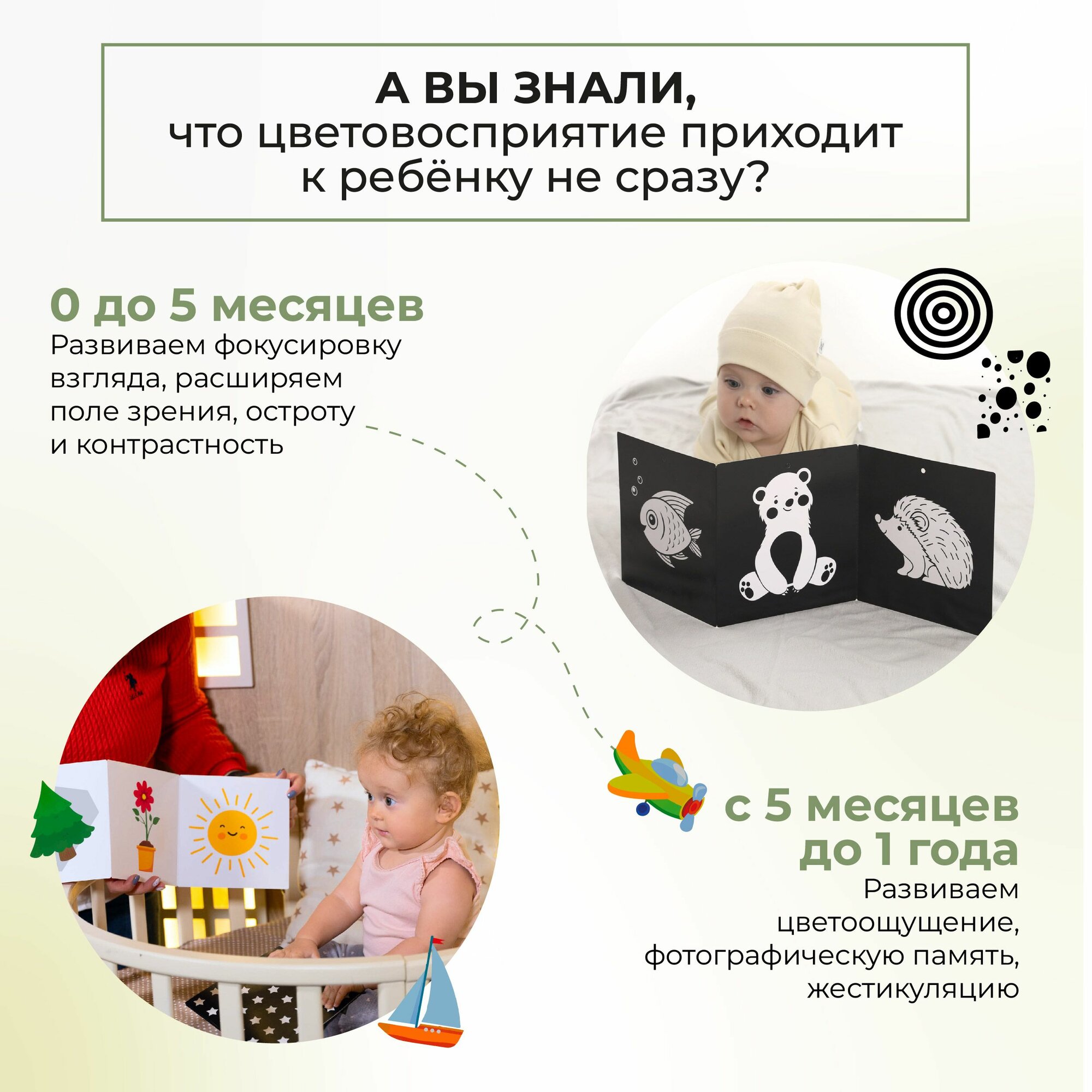 Черно-белые и цветные картинки КУЗЯ ТУТ Набор из шести гармошек для новорожденных 000066 - фото №2